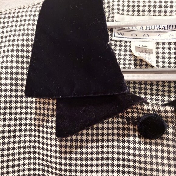 Jessica Howard Blazer Womens 14W black white plaid velvet collar buttons career - Picture 5 of 12